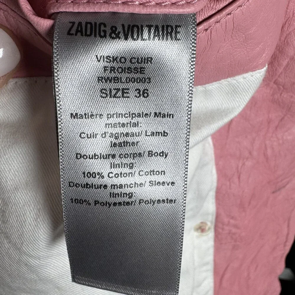 NEW Zadig & Voltaire Visko Cuir Leater Jacket Pink Size Small Size 36 Blazer NWT - Picture 8 of 10